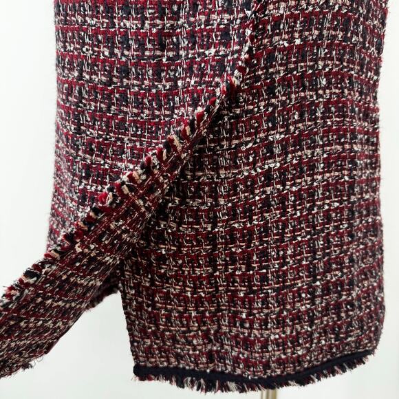 Talbots Tweed Fringe Faux Wrap Button Pencil Skirt Plaid | 12 NWT - Picture 3 of 9